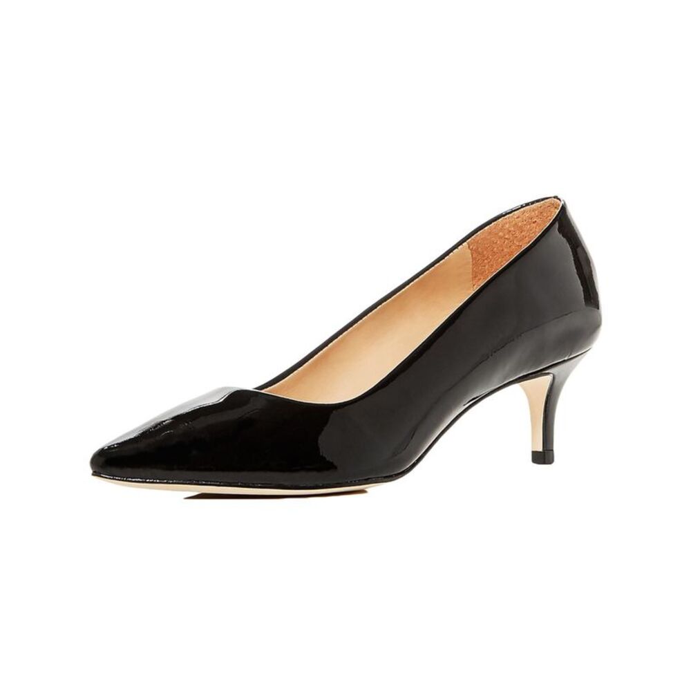 JOAN OLOFF Womens Nude Black Joan Pointed Toe Kitten Heel Slip On Pumps 6 M